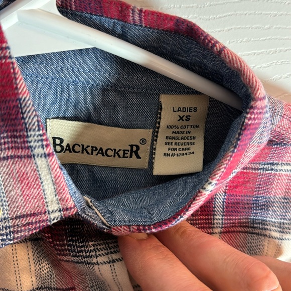 Backpacker brand, red/blue/white button-up flannel shirt.  brand new! - Picture 3 of 3